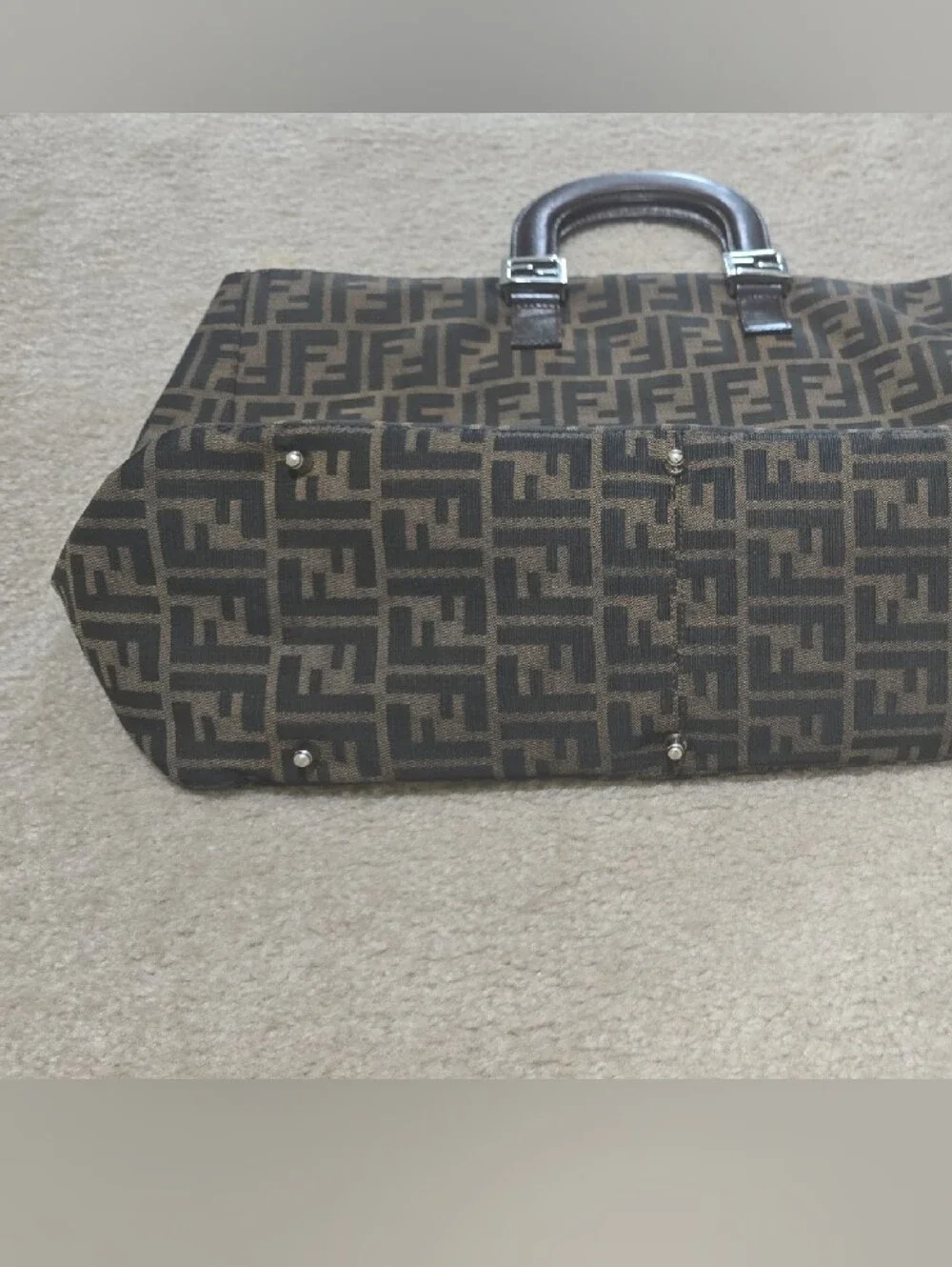 Fendi Brown Monogram Canvas Briefcase with Dark Brown Leather Handles